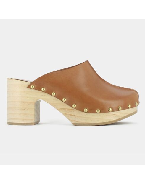 Sabots en Cuir et Bois Martha cognac - Talon 8 cm