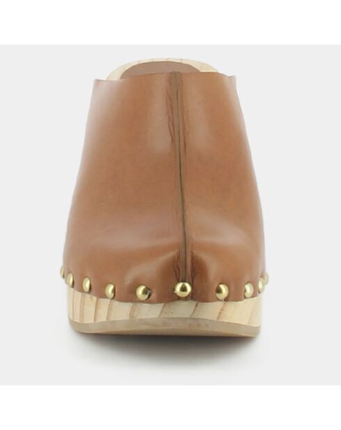 Sabots en Cuir et Bois Martha cognac - Talon 8 cm