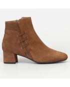Bottines en Velours de Cuir Lisboa cognac - Talon 4 cm