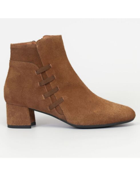 Bottines en Velours de Cuir Lisboa cognac - Talon 4 cm
