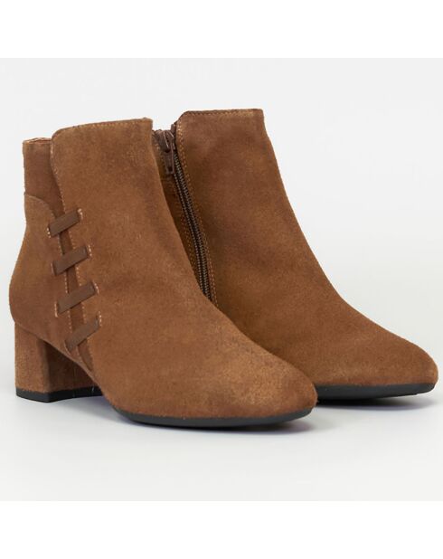 Bottines en Velours de Cuir Lisboa cognac - Talon 4 cm