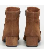 Bottines en Velours de Cuir Lisboa cognac - Talon 4 cm