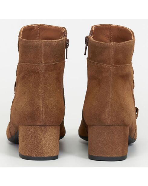 Bottines en Velours de Cuir Lisboa cognac - Talon 4 cm