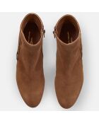 Bottines en Velours de Cuir Lisboa cognac - Talon 4 cm