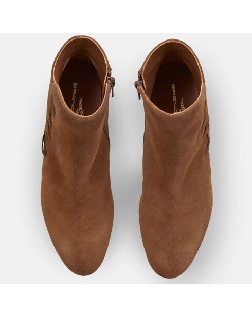 Bottines en Velours de Cuir Lisboa cognac - Talon 4 cm