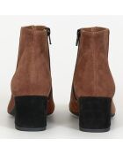 Bottines en Velours de Cuir Modena cognac/noir - Talon 4.5 cm