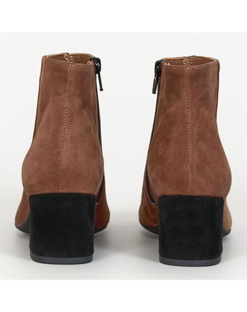 Bottines en Velours de Cuir Modena cognac/noir - Talon 4.5 cm