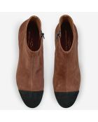 Bottines en Velours de Cuir Modena cognac/noir - Talon 4.5 cm