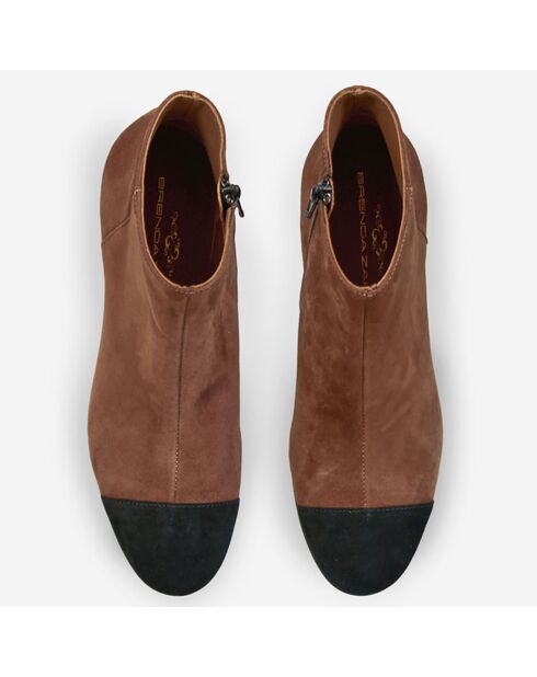 Bottines en Velours de Cuir Modena cognac/noir - Talon 4.5 cm