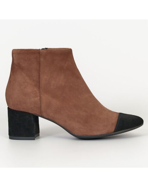 Bottines en Velours de Cuir Modena cognac/noir - Talon 4.5 cm