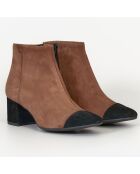 Bottines en Velours de Cuir Modena cognac/noir - Talon 4.5 cm
