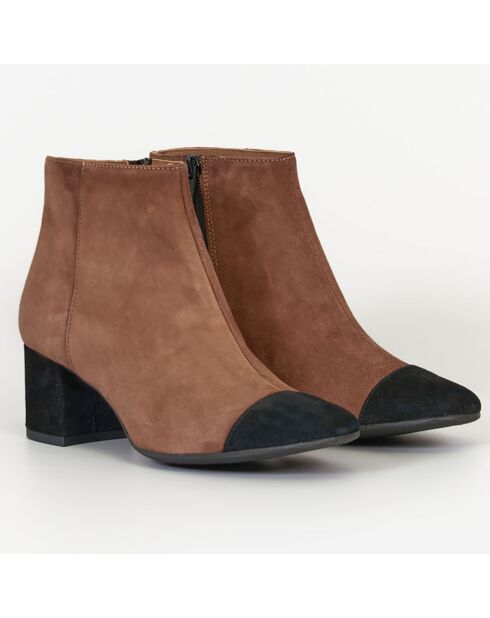 Bottines en Velours de Cuir Modena cognac/noir - Talon 4.5 cm