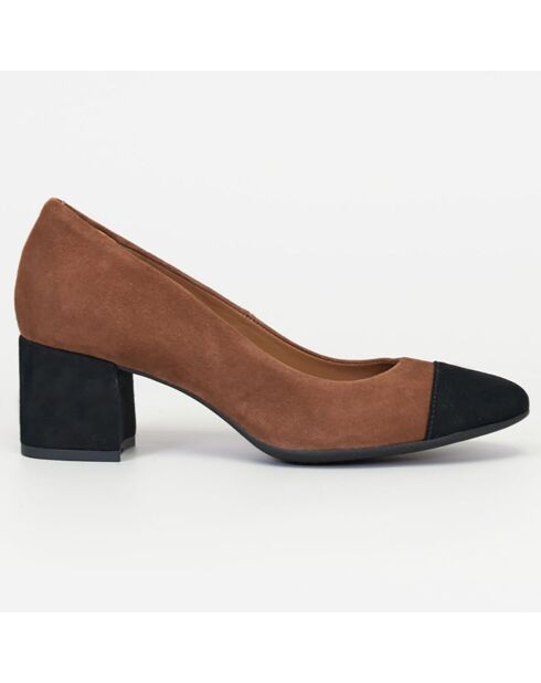 Escarpins en Velours de Cuir Sonia cognac/noir