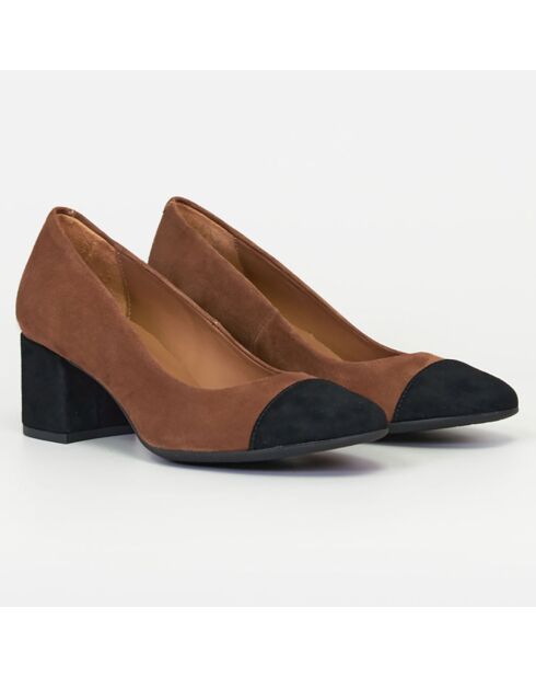 Escarpins en Velours de Cuir Sonia cognac/noir