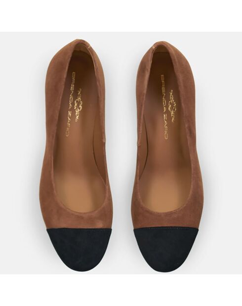 Escarpins en Velours de Cuir Sonia cognac/noir