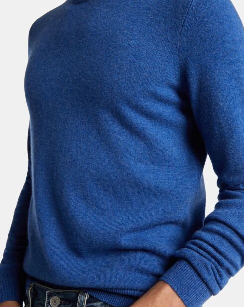 Pull 100% Cachemire Machron col rond bleu