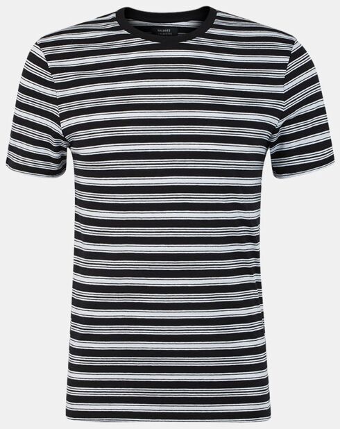 T-Shirt 100% Coton Bio Stripes à rayures  bleu marine