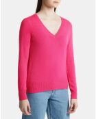 Pull 100% Cachemire Zocon col V rose