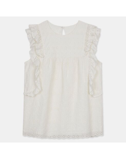 Blusa Miky in cotone con pizzo e volant ecru