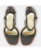 Sandales en Cuir brides tressées noires - Talon 6 cm