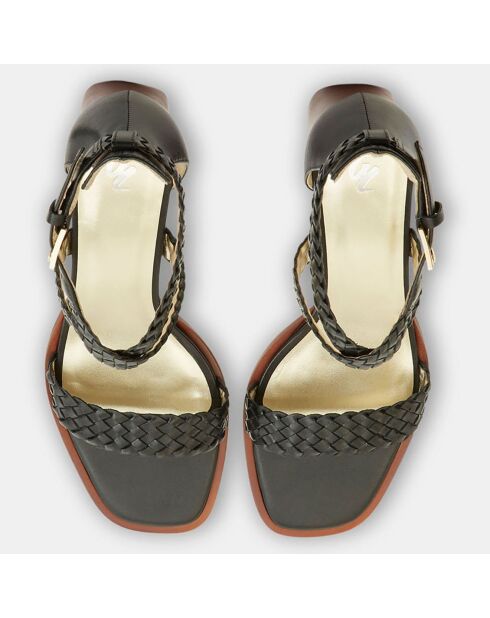 Sandales en Cuir brides tressées noires - Talon 6 cm
