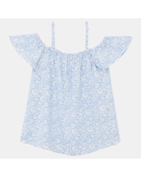 Baumwolltop Amour mit blauem Bardot-Kragen