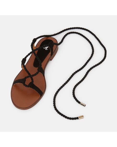 Sandalen aus Samtleder und schwarzer Schnürung