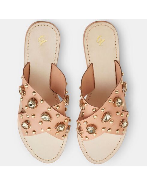 Mules en Cuir Bijoux rose poudré