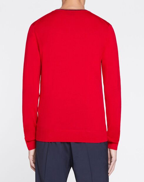 Pull en Laine Mérinos mélangée  col contraste corde rouge