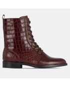 Bottines en Cuir croco marron