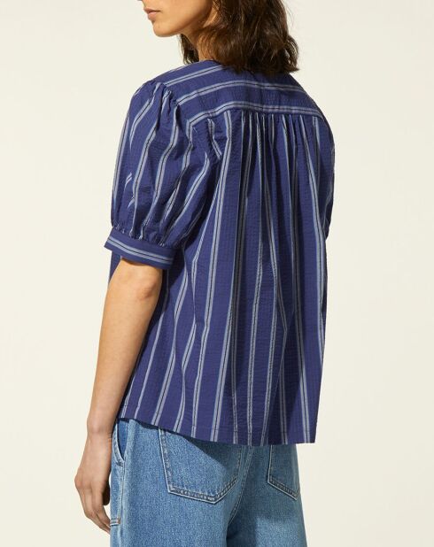Top en Coton mélangé Léa rayé bleu foncé