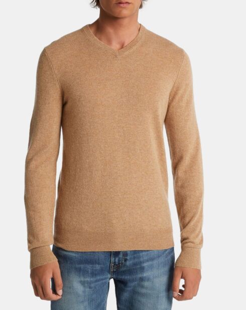 Pull 100% Cachemire Machve col V beige