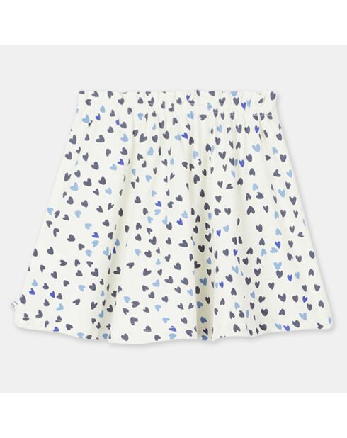 Jupe courte en Jersey de Coton bio Tatiana à cœurs blanc/bleu