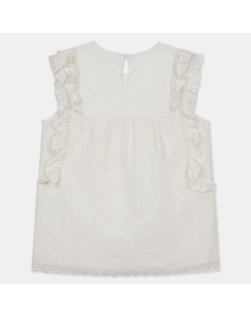 Blusa Miky in cotone con pizzo e volant ecru