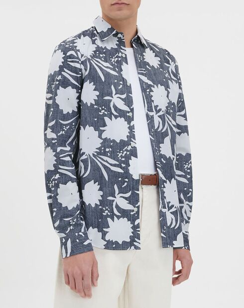 Chemise droite Kifloral à fleurs bleu marine