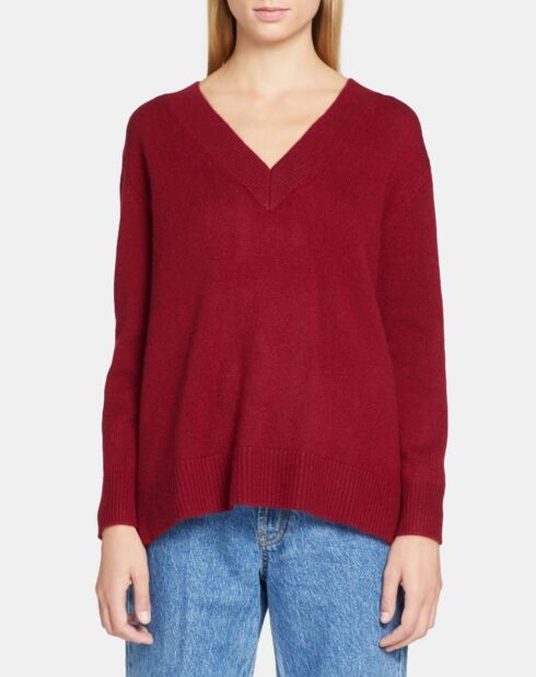 Pull 100% Cachemire Zoé col V profond rouge foncé