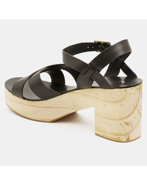 Zuecos de piel con tiras cruzadas negras - Tacón 7 cm