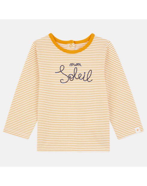 T-Shirt en Coton bio Nikola marinière écru/orange