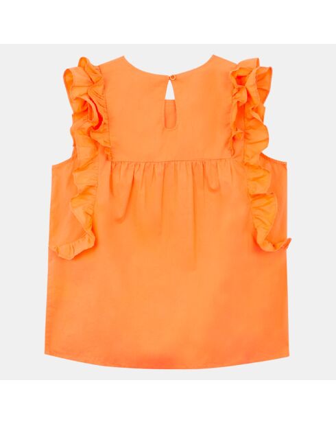 Blouse en Coton Miky à dentelle et volant orange