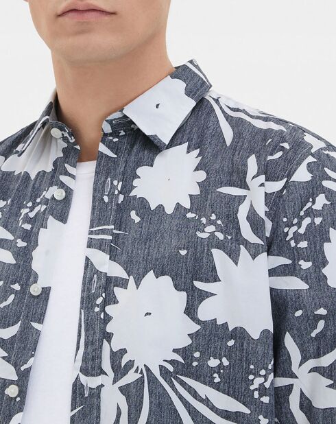 Kifloral gerades Hemd mit Blumenmuster, marineblau