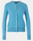 Cardigan 100% Cachemire Yacao col rond bleu