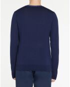 Pull en Laine Mérinos mélangée col contraste corde bleu marine