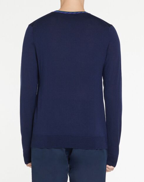 Pull en Laine Mérinos mélangée col contraste corde bleu marine
