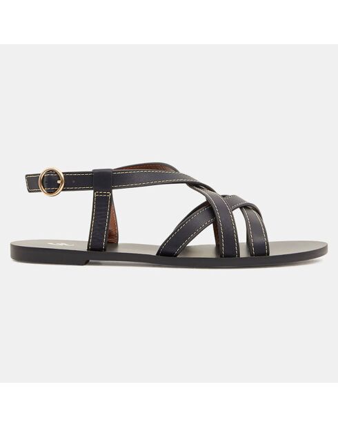 Sandales en Cuir brides coutures bleu marine