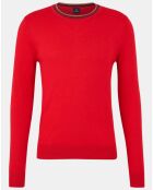 Pull en Laine Mérinos mélangée  col contraste corde rouge