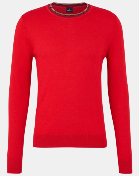 Pull en Laine Mérinos mélangée  col contraste corde rouge