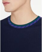 Pull en Laine Mérinos mélangée col contraste corde bleu marine