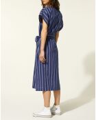 Robe mi-longue Lima droite et rayée bleu foncé