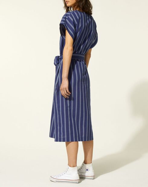 Robe mi-longue Lima droite et rayée bleu foncé