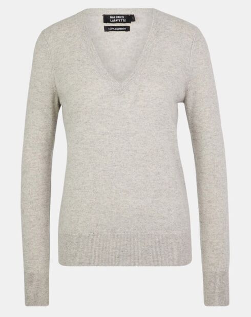 Pull 100% Cachemire Yocon col V gris clair